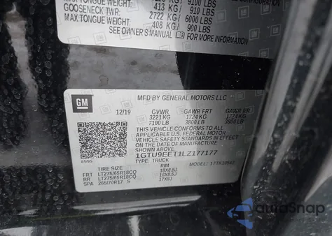 2020 GMC Sierra 1500 4Wd Short Box At4 z USA, uszkodzony, nr VIN 1GTU9EET1LZ177177